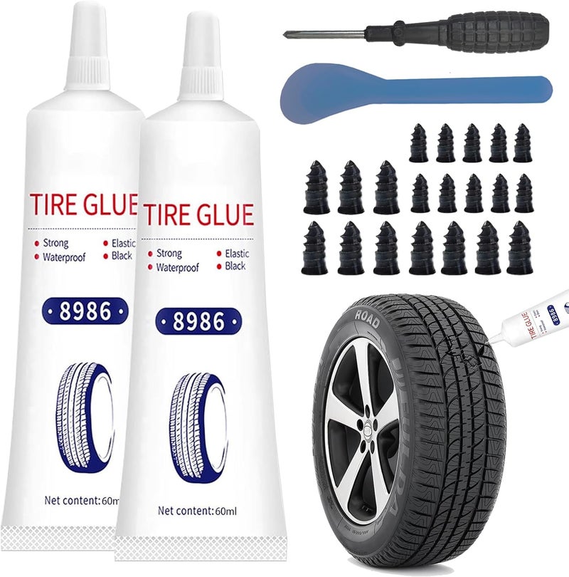 1DFAUL 24Pcs Tire Repair Glue Kit, 120ml Tire Patch Glue with Rubber Nail, for Vacuum Tires Puncture Repair on Cars, Motorcycles, Trucks, and Tractors, Super Sticky - Image 1